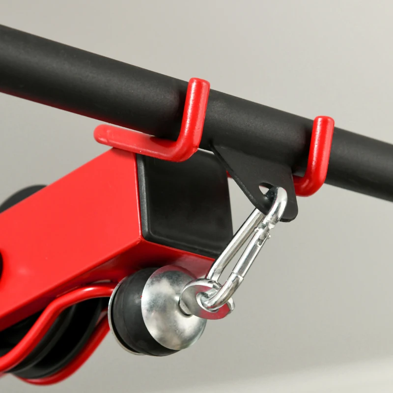 Soozier Lat Pull Down Machine, High / Low Pulley Machine with Adjustable Seat and Flip-Up Footplate, Red