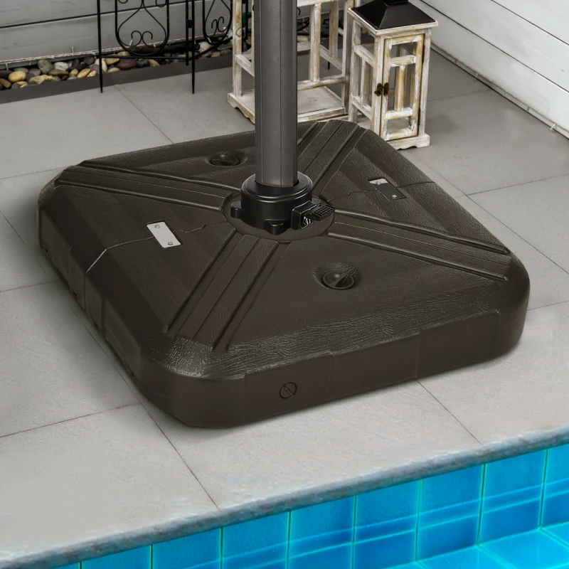 Outsunny Fillable Patio Cantilever Umbrella Base with Wheels, Heavy-duty Offset Umbrella Weights with Easy-Fill Spouts, Steel Cross Base, 430lbs Sand or 375lbs Water Filled, Coffee