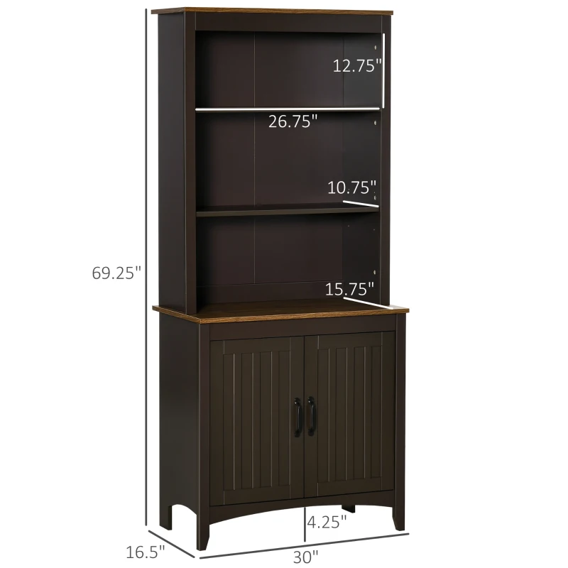 HOMCOM 70" Kitchen Hutch, Freestanding Storage Pantry Cabinet with Adjustable Shelves and Open Countertop, Coffee