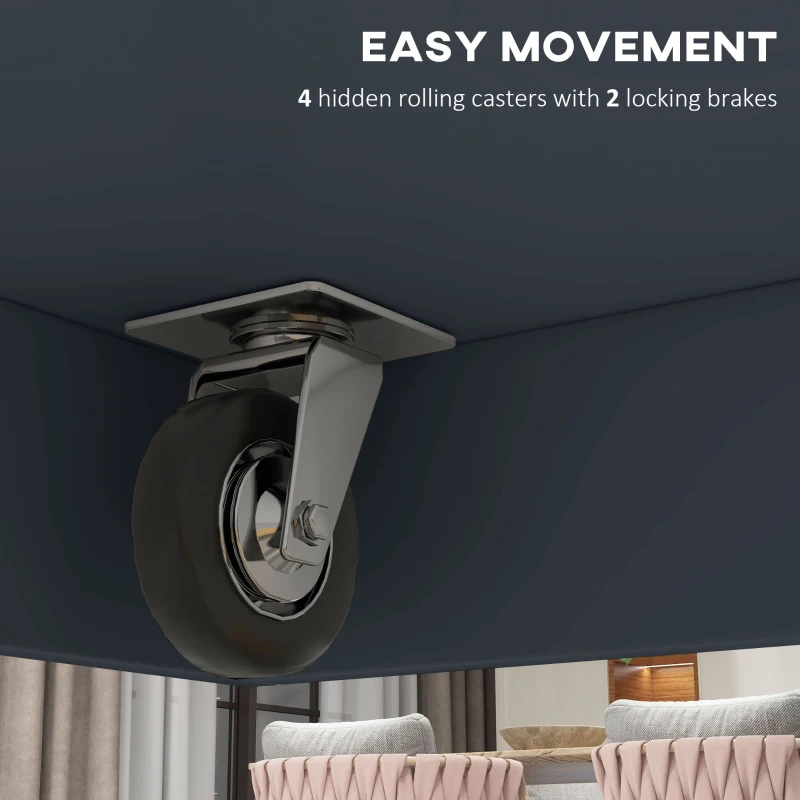 HOMCOM Rolling Kitchen Island with Drop Leaf Wood Breakfast Bar, Farmhouse Kitchen Cart with 2 Drawers, Adjustable Shelves for Dining Room, Dark Gray