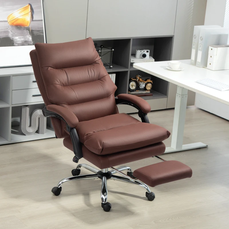 Vinsetto Microfibre Massage Office Chair, Heated Reclining Chair with Footrest, Double-tier Padding, Swivel Wheels, Coffee