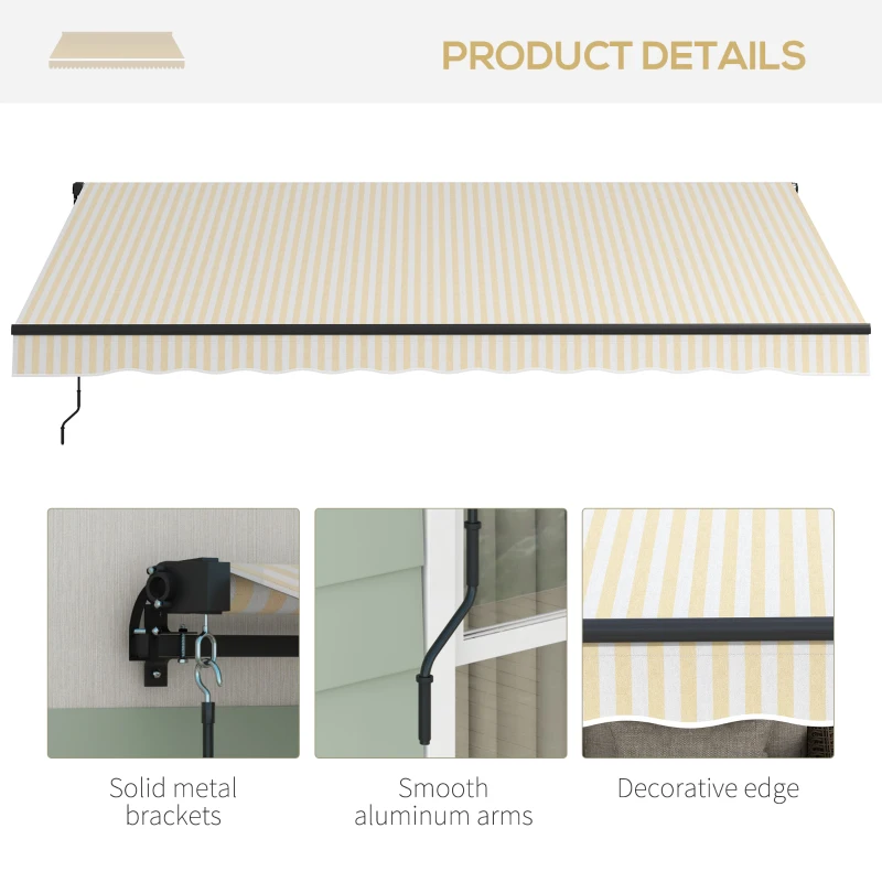 Outsunny 13' x 10' Retractable Awning, 280gsm UV Resistant Sunshade Shelter for Deck, Balcony, Yard, Beige and White