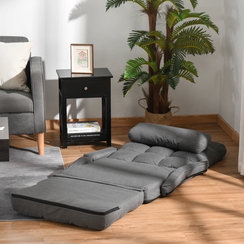HOMCOM Convertible Floor Sofa Bed, Recliner Armchair Upholstered Sleeper Chair with Pillow for Living Room Bedroom Lounge, Gray