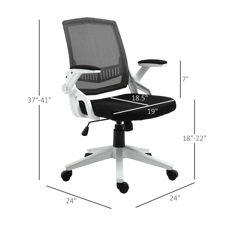 Vinsetto Mid Back Office Chair, Linen-feel Mesh Computer Desk Chair with Lumbar Back Support, Flip-up Arm, Adjustable Height, Black