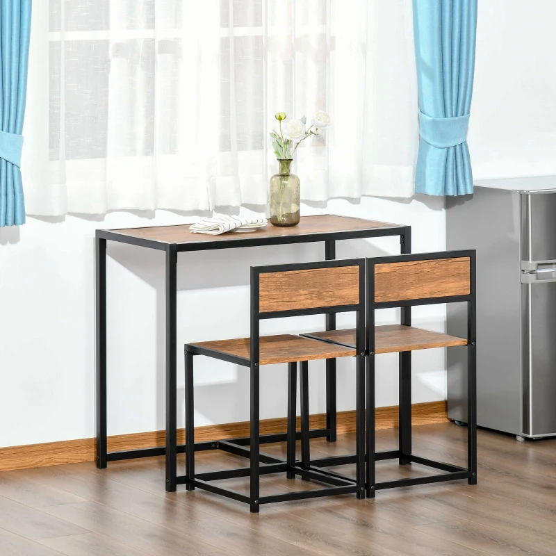 HOMCOM 3-Piece Industrial Dining Table Set for 2, Kitchen Table and Chairs, Dining Room Sets for Small Spaces, Rustic Brown