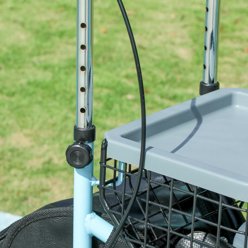 HOMCOM Upright Walker Up Rollator, Rolling Walker with Wheels, Storage Bag, Tray, Adjustable Handle Height, Blue