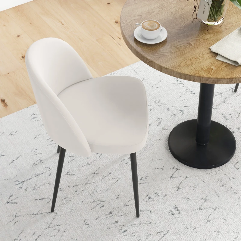 HOMCOM Set of 2 Mid-Back Dining Chair, Mid-Back Velvet-touch Upholstery Kitchen Chair for Living Room Dining Room, Cream White