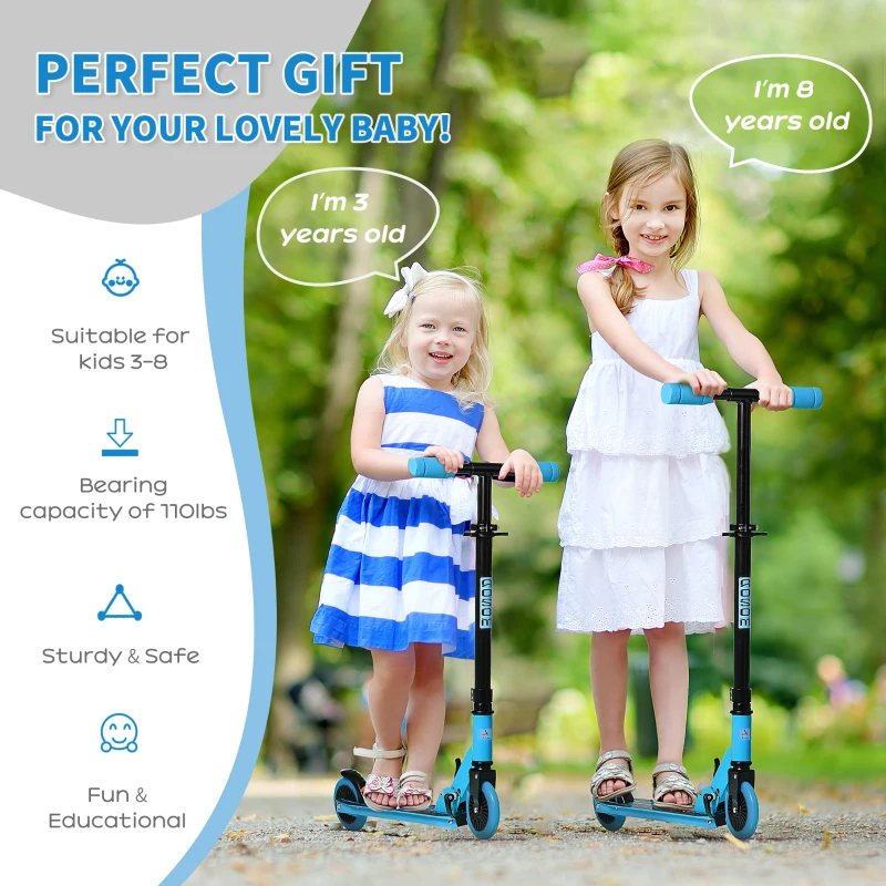 Aosom Aluminum Kids Kick Scooter Foldable Teens Ride On Toy with Adjustable Handlebar Rear Brake, Blue