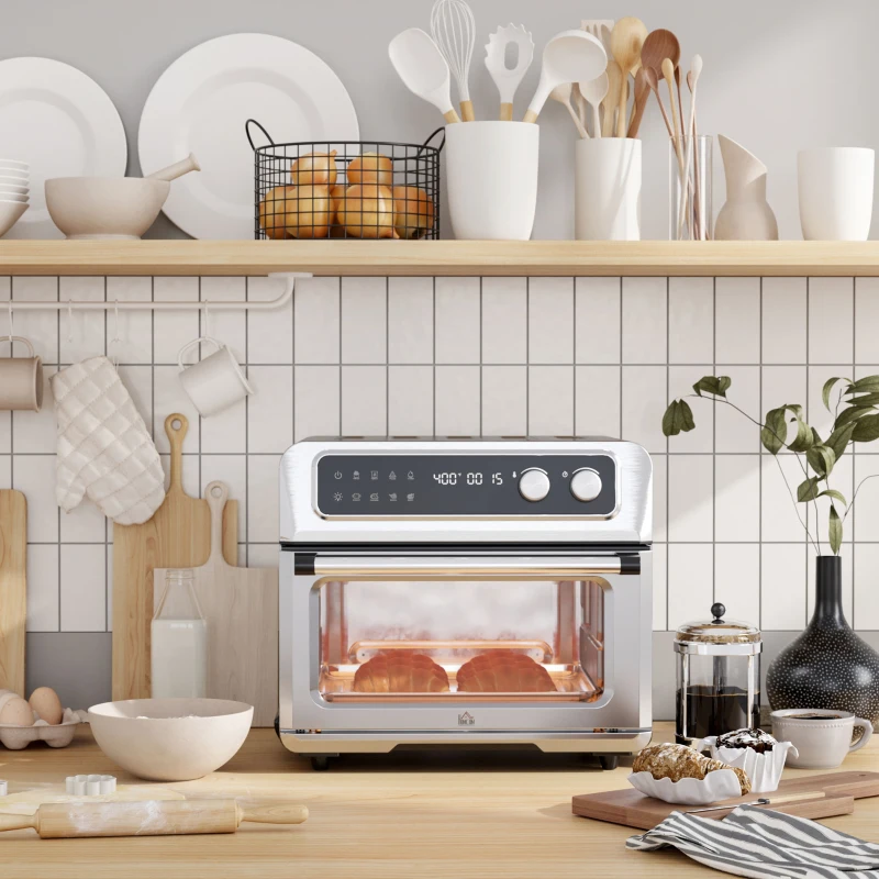 HOMCOM Air Fryer Toaster Oven, 21QT 8-In-1 Convection Oven Countertop, Broil, Toast, Dehydrator, Thaw and Air Fry,  Accessories Included, 1800W, Stainless Steel Finish