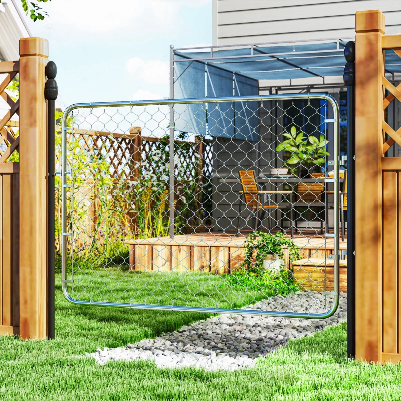 Outsunny Garden Gate Chain Link Fence Gate, Galvanized Steel Garden Door for Yard Entrance Way, 47.2 x 70.9 in., Silver