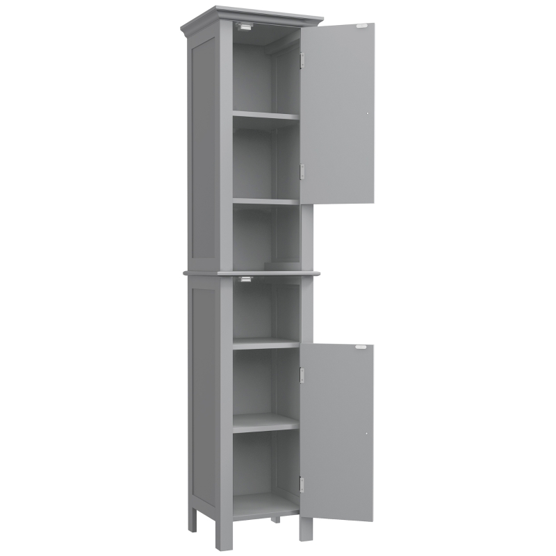 kleankin Bathroom Cabinet, Freestanding Linen Cabinet with Open Shelves, 13.8" x 11.8" x 62.4", Grey