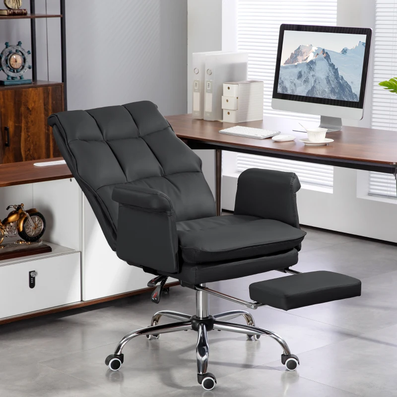 HOMCOM PU Leather Executive Office Chair, Ergonomic and Reclining Office Desk Chair with Footrest, Black