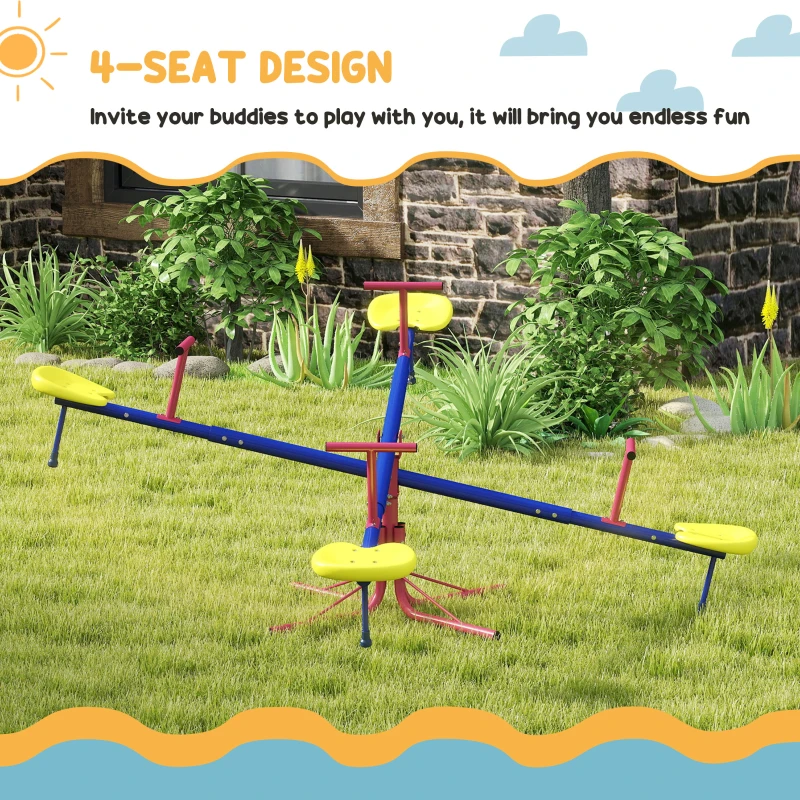 Outsunny Kids Metal Seesaw Teeter Totter Children's Playground Equipment for Garden Outdoor Indoor Swing, 4 Seats