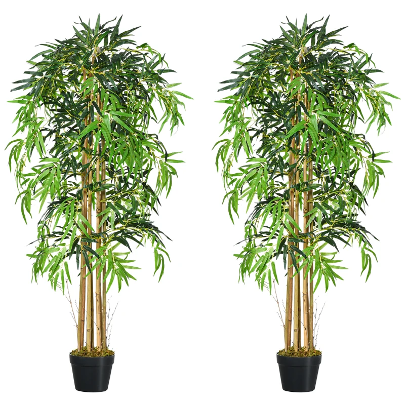 Outsunny Set of 2 5FT Artificial Tree Bamboo Tree Fake Plants in Pot for Home Office Living Room Decor, Green