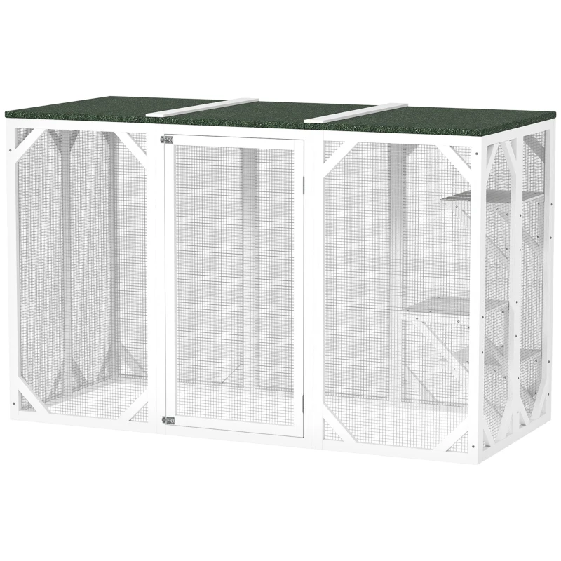 PawHut Catio Outdoor Cat Enclosure with Waterproof Roof, Multi-Level Platforms, Lock, White