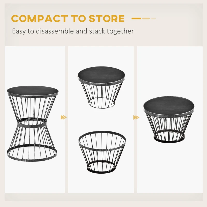 Outsunny 16" Steel Patio Side Table, Garden End Table with Hourglass Design, Accent Table for Outdoor and Indoor Use, Distressed Black