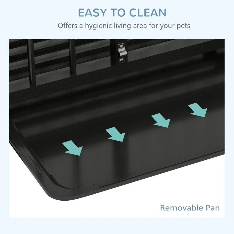 PawHut 37" Heavy Duty Dog Crate, Foldable Dog Cage on Wheels with Double Locks, Removable Tray, Openable Top, Double Doors, Indoor Outdoor Use, for Small and Medium Dogs - Black