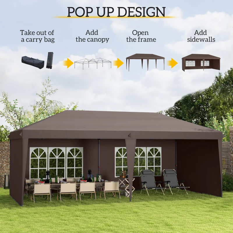 Outsunny 10' x 20' Pop Up Canopy Tent with 4 Sidewalls, Instant Gazebo with Carry Bag for Garden, Patio, Coffee(m-4)