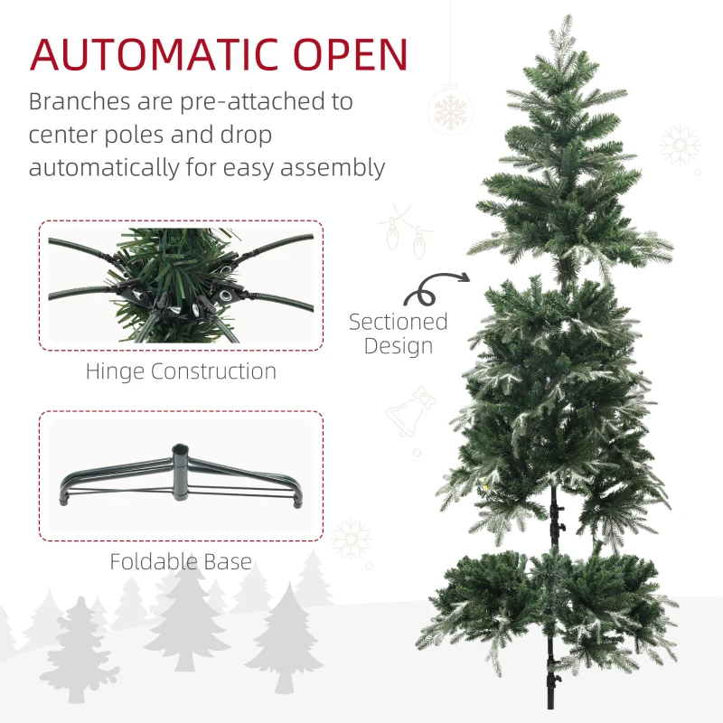 HOMCOM 6ft Flocked Christmas Tree, Artificial Christmas Tree with 850 Branch Tips, Metal Base, Automatic Open, Green