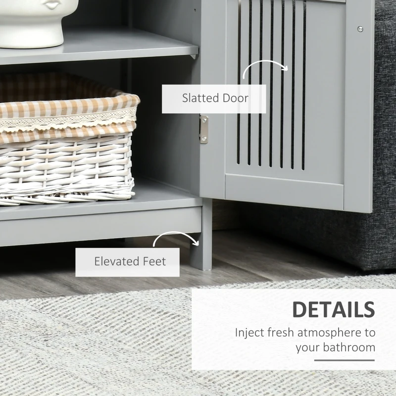 kleankin Modern Bathroom Floor Cabinet, Free Standing Linen Cabinet, Storage with 3 Tier Adjustable Shelves, Grey