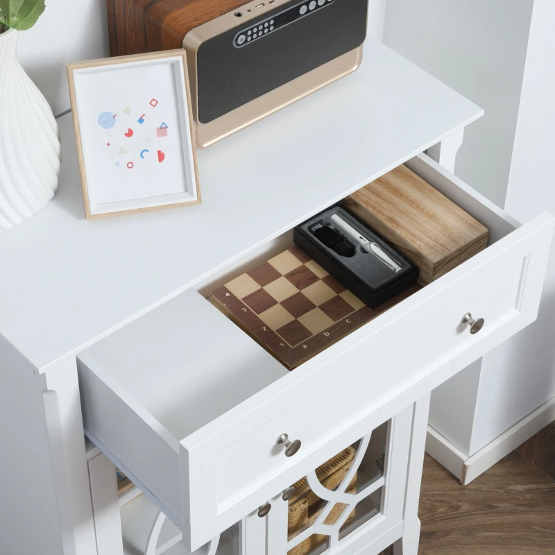HOMCOM Sideboard Buffet Cabinet, Kitchen Storage Cabinet, Accent Cabinet with Drawer, Double Glass Doors and Adjustable Shelves for Living Room, Entryway, White