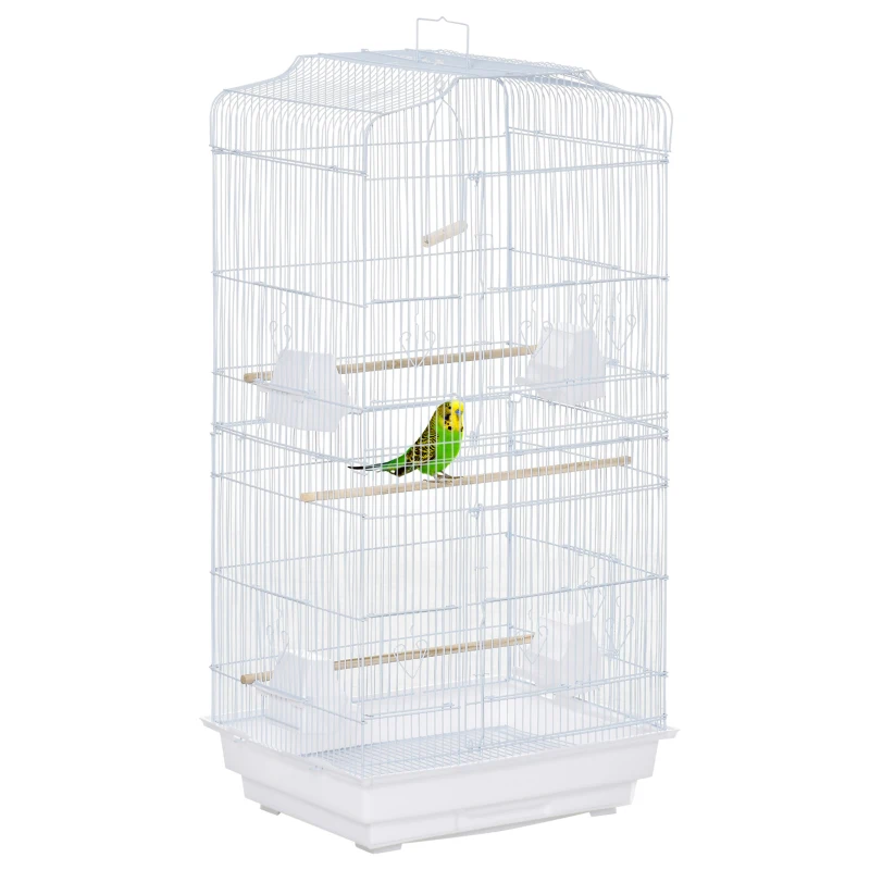 PawHut 36" Bird Cage, Macaw Play House, Cockatoo, Parrot, Finch Flight Cage, 2 Doors, Perch 4 Feeder Pet Supplies, White
