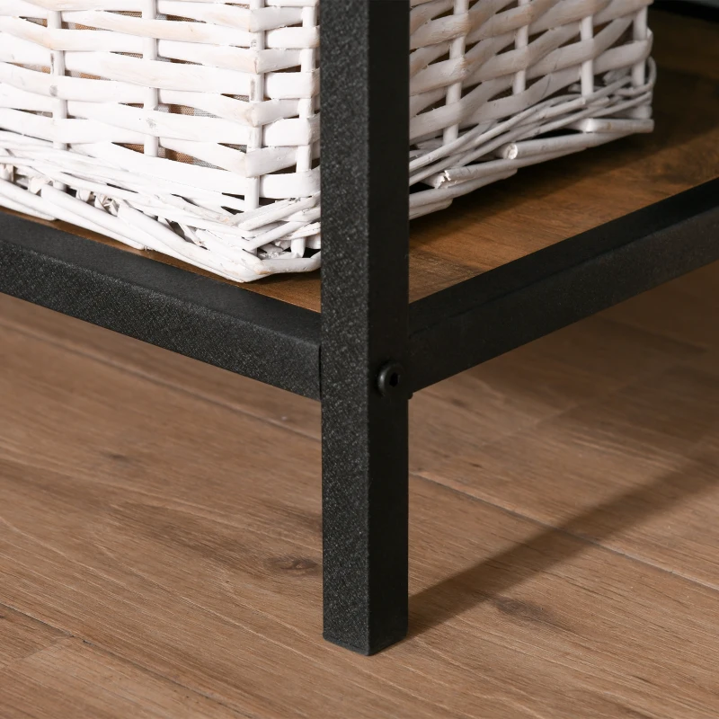 HOMCOM Industrial Bedside Table with Drawer, Nightstand with Storage Shelf, Sofa End Table for Bedroom, Teak