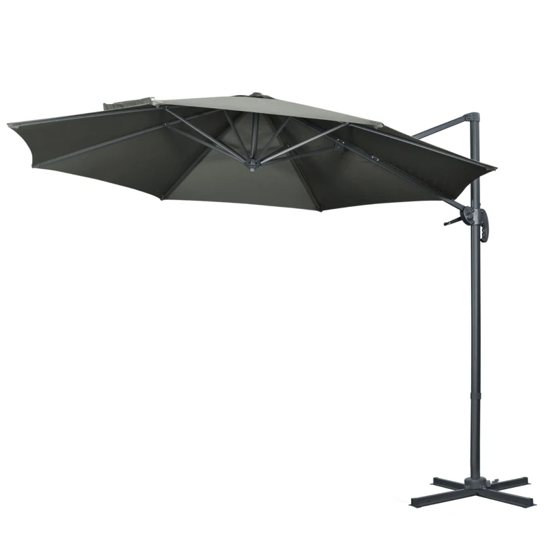 Outsunny 9.6' Cantilever Patio Umbrella Outdoor Hanging Offset Umbrella, Cross Base, 360° Rotation Aluminum Poles, Grey