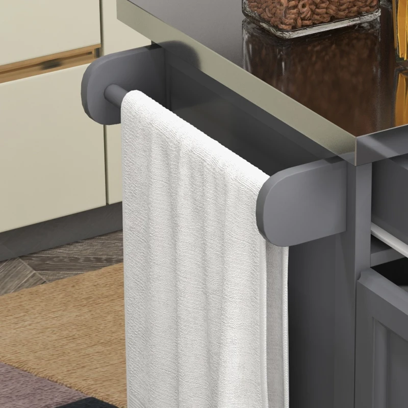 HOMCOM Kitchen Island on Wheels, Rolling Kitchen Cart with Stainless Steel Countertop, Drawer, Towel Rack and Spice Rack, Utility Storage Trolley, Gray