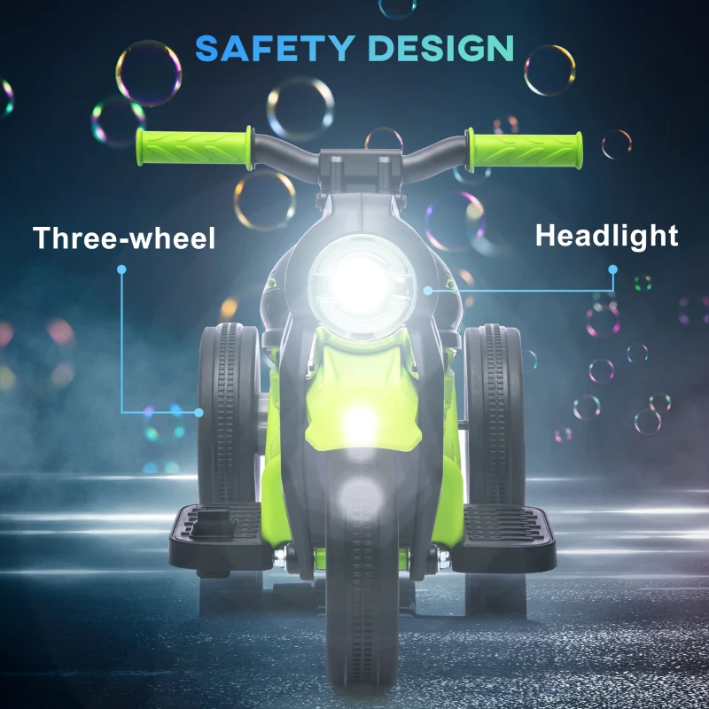 Qaba Electric Motorcycle for Kids, 6V Ride on Bubble Car with LED Headlight, Music, Pedal, for 2-5 Years Green