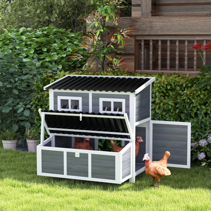 PawHut Wooden Chicken Coop with Nesting Box, Pull-Out Tray, Waterproof Roof, 39" Chicken House for 4-6 Chickens, Rabbits