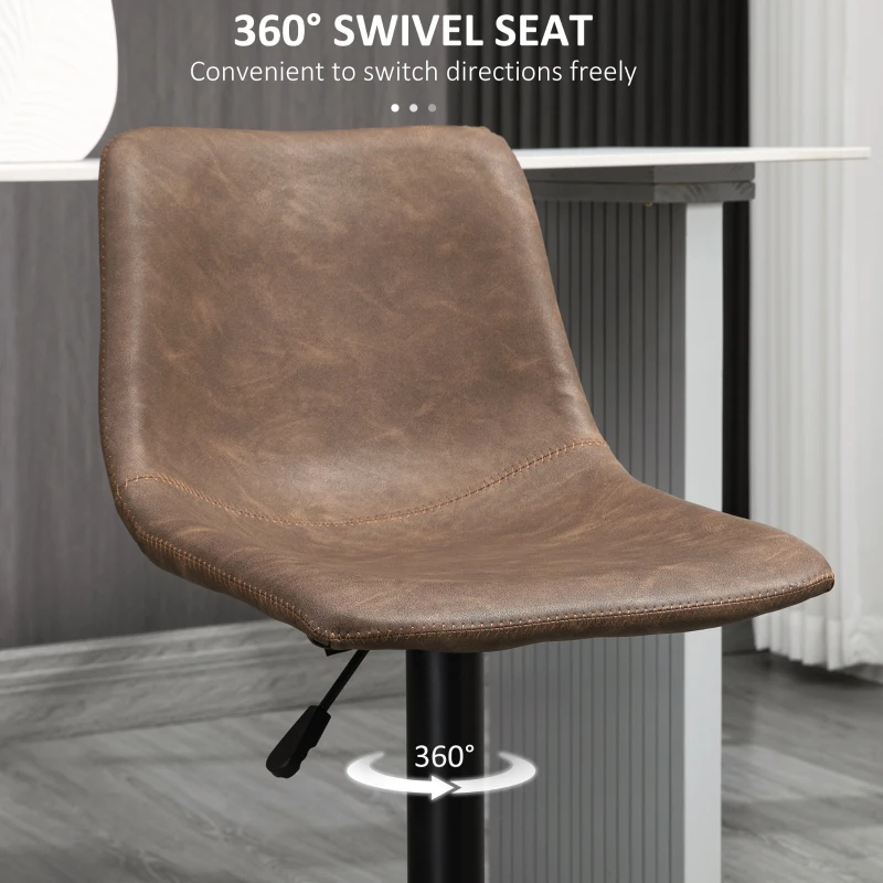 HOMCOM Adjustable Counter Height Bar Stools Set of 2, 360° Swivel Kitchen Counter Stools Dining Chairs with Backs, Vintage Leather, Brown