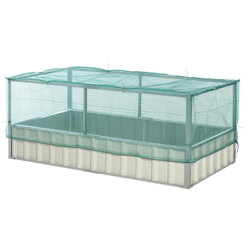 Outsunny Raised Garden Bed, 5.7 x 3 x 2.3ft Steel Planter Box Outdoor with Cover, Gloves for Growing Vegetables, Flowers, Herbs, Green