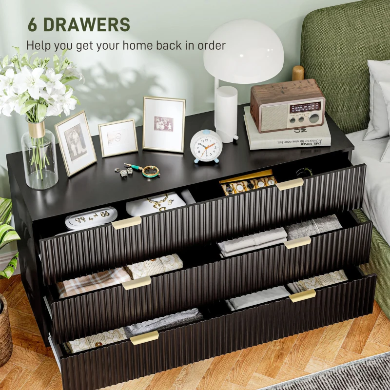 HOMCOM Modern Chest of Drawers 6 Drawer Dresser for Bedroom with Gold Legs and Handles, Black