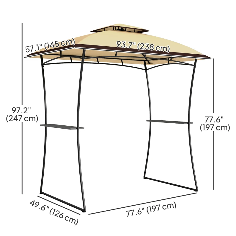 Outsunny 8' x 5' Outdoor Grill Gazebo, Double Tiered Barbecue Grill Gazebo Shelter with 2 Side Shelves and Hook, Beige