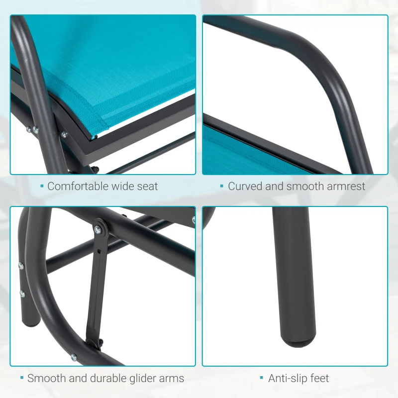 Outsunny Outdoor Glider Chair, Steel Swing Chai with Curved Armrests for Porch, Garden, Poolside, Balcony, Blue
