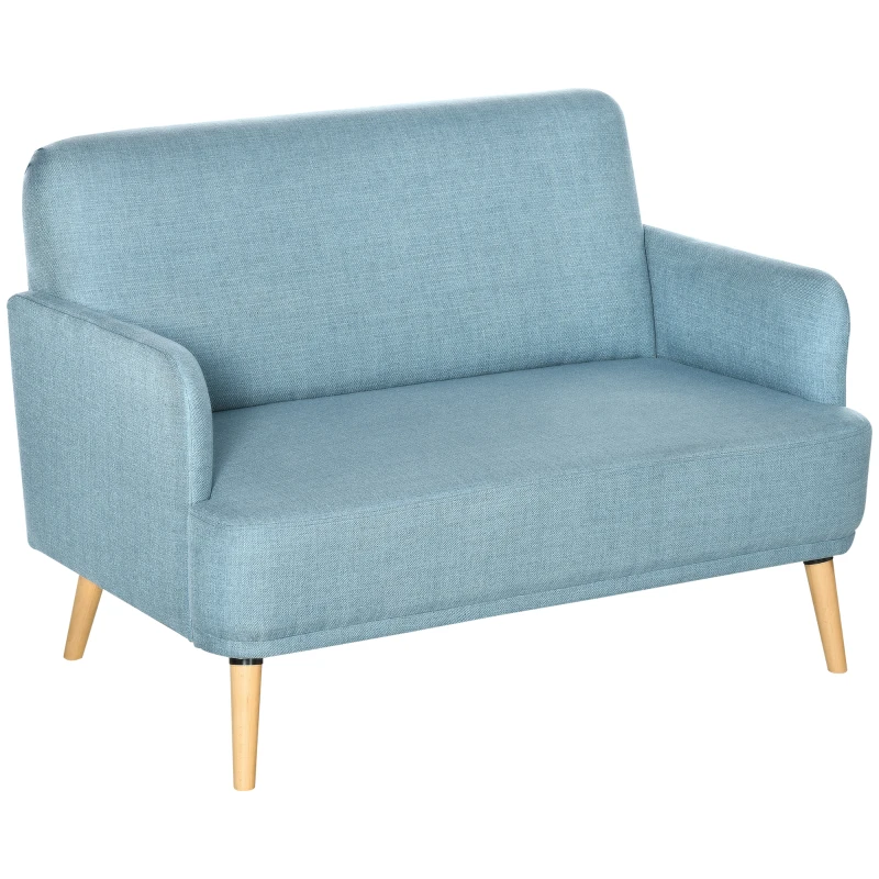 HOMCOM 48" Loveseat Sofa for Bedroom, Modern Love Seats Furniture, Upholstered Small Couch for Small Spaces, Blue