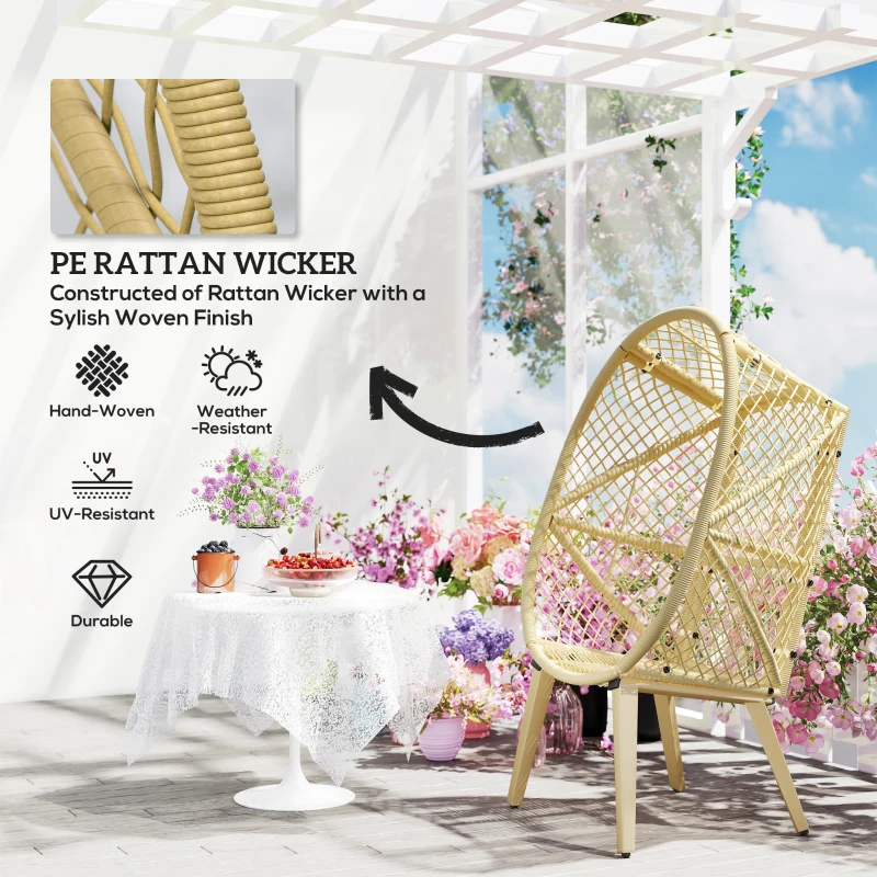 Outsunny PE Rattan Egg Chair, Patio Leisure Chair, Outdoor Furniture w/ Cushion, 34.6" x 33.5" x 56.3", Cream White