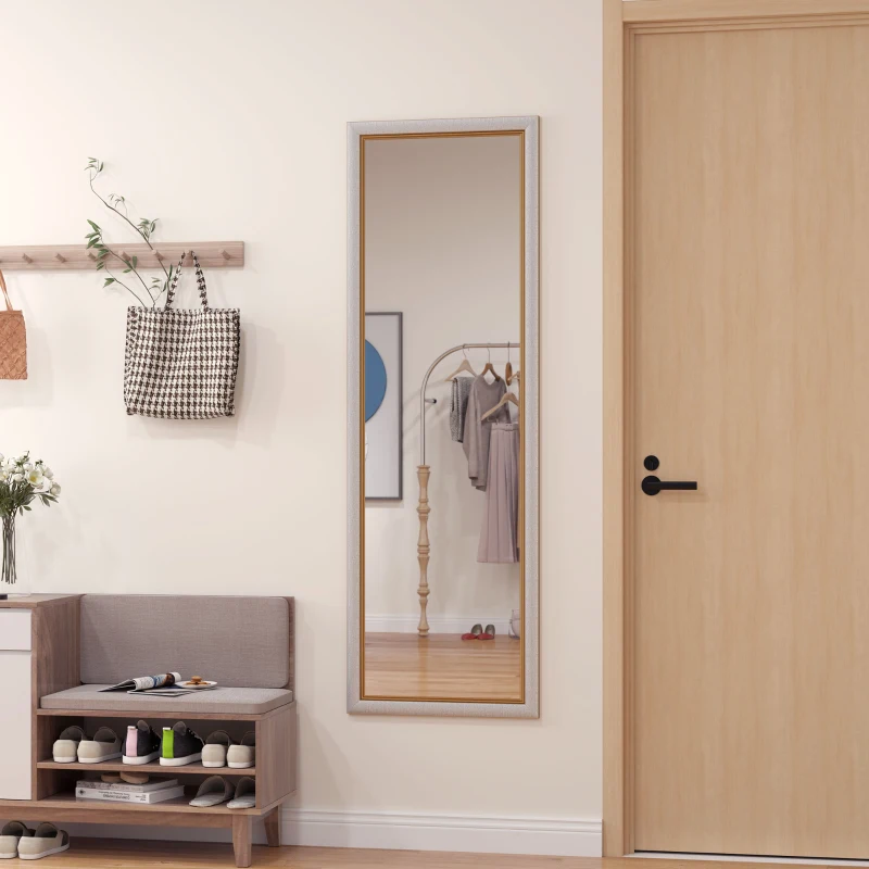 HOMCOM Floor Standing Mirror, Full Body Mirror, Free Standing, Leaning or Wall Mirror with Frame for Bedroom, Silver