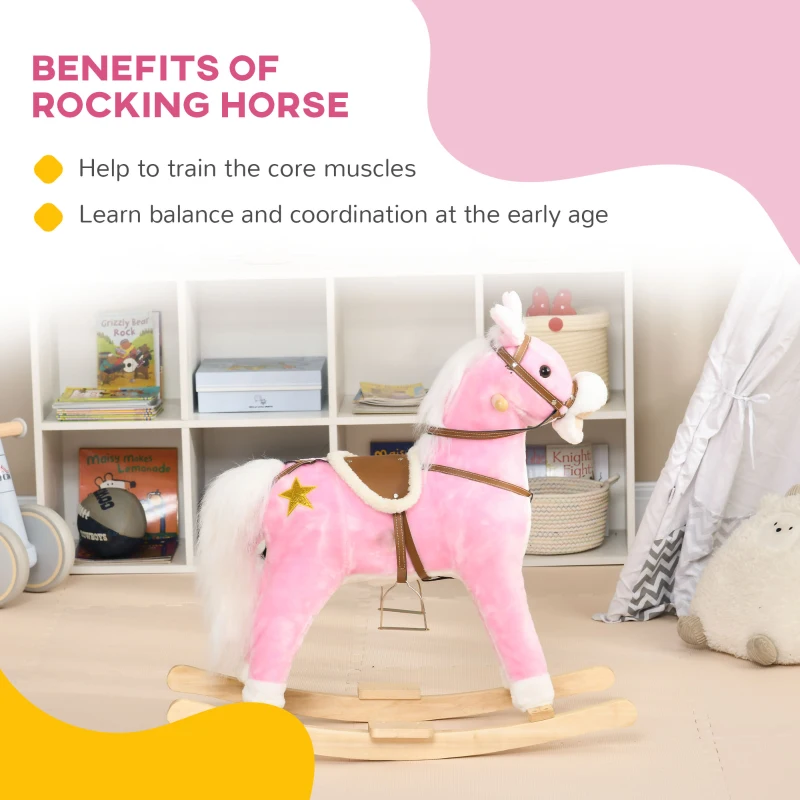 Qaba Rocking Horse Toddler Ride On Horse with Sound Saddle, Pink