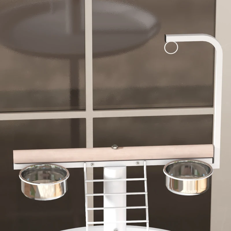 PawHut Bird Stand with Wheels, Perches, Feed Bowls, Round Tray for Parrot