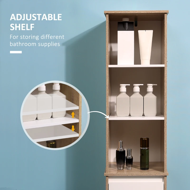 kleankin Tall Bathroom Floor Cabinet, Storage Organizer with Door, Freestanding Linen Tower with Adjustable Shelf and Drawer