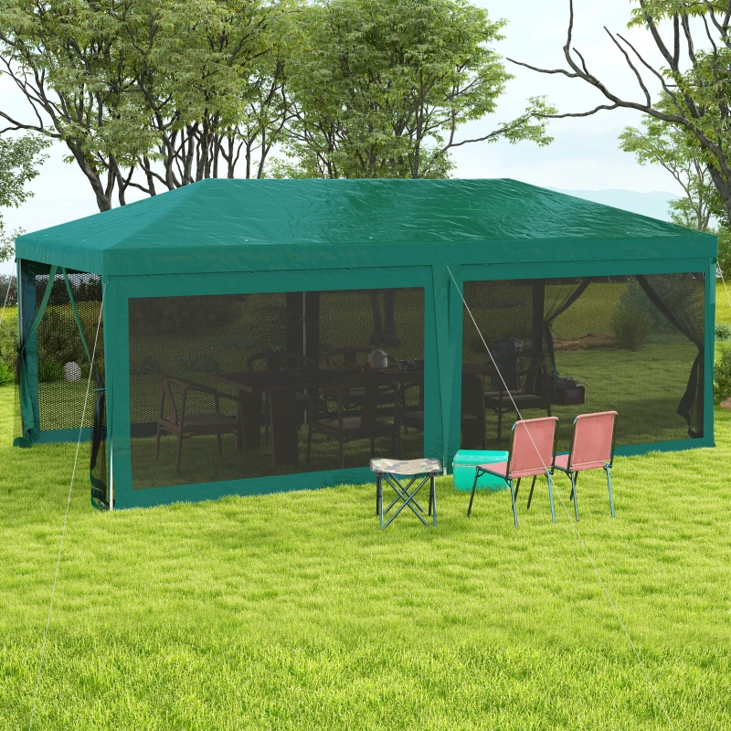 Outsunny 10' x 20' Party Tent, Outdoor Wedding Canopy & Gazebo Shade Shelter with 6 Removable Sidewalls for Event, BBQ, Green