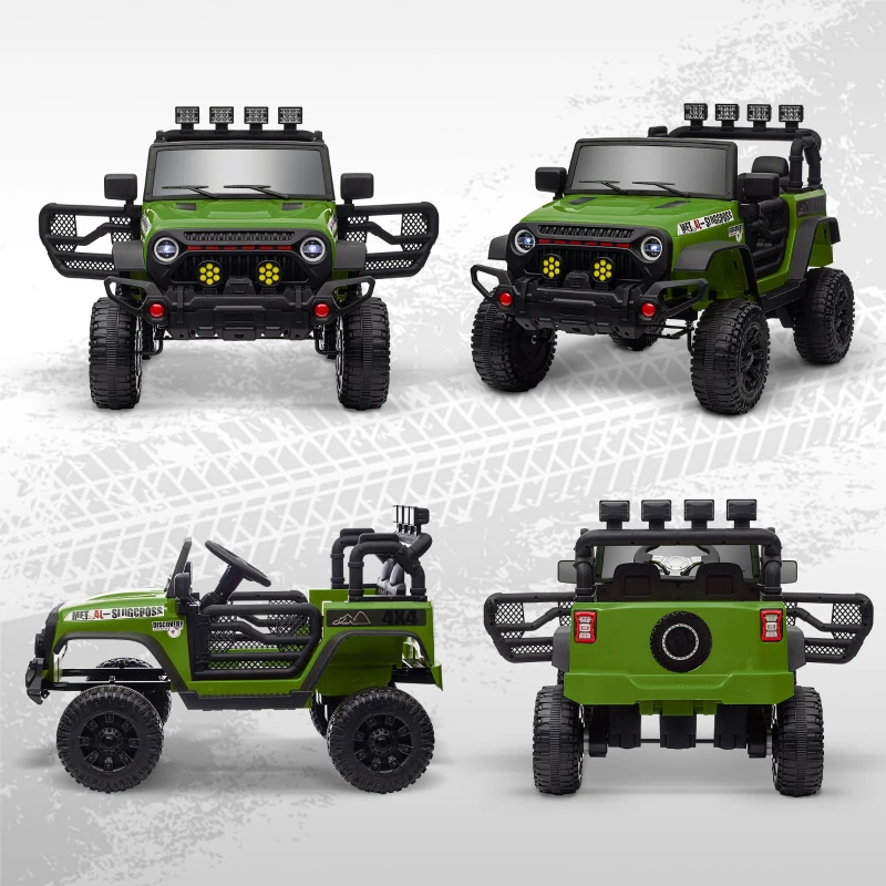 Qaba 12V Battery Powered Ride on Car, Ride on Truck w/ Remote, 4 Suspension Wheels, Music Horn Lights, Green