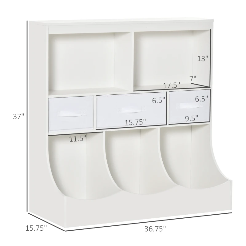 HOMCOM Kids Bookcase, Toy Storage Organizer Cabinet, Children Display Bookshelf with Drawers for Toys, Clothes, Books, White