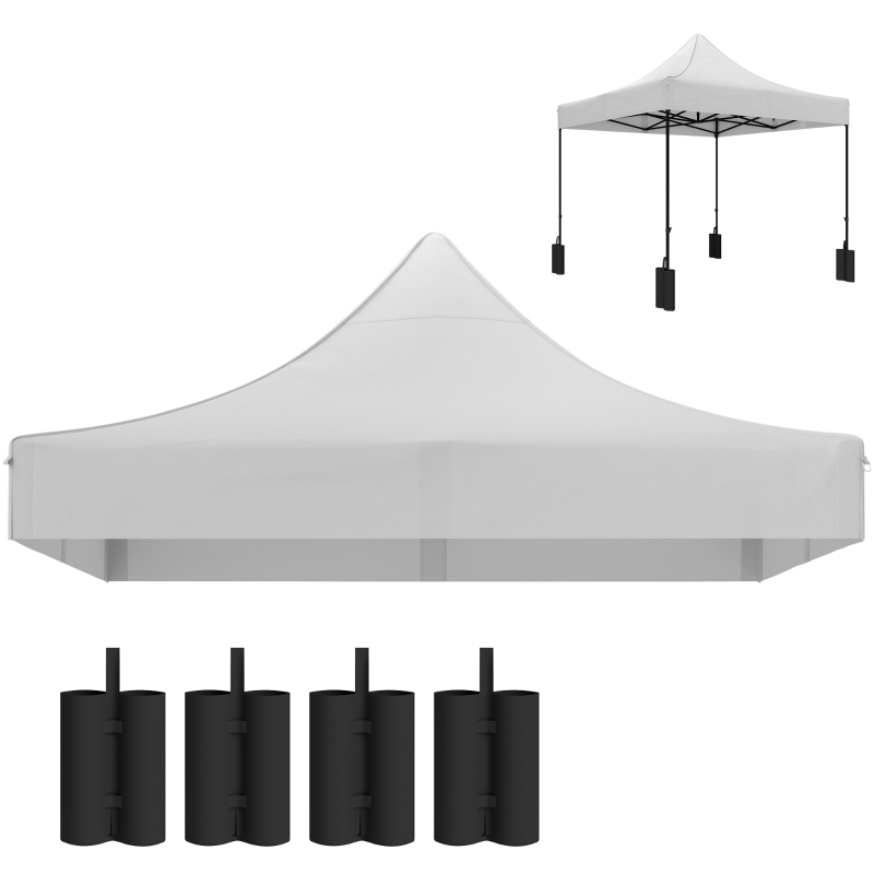Outsunny 10' x 10' Replacement Canopy Top for Pop Up Canopy Tent with  Sand Bags, UPF50+ Protection, White