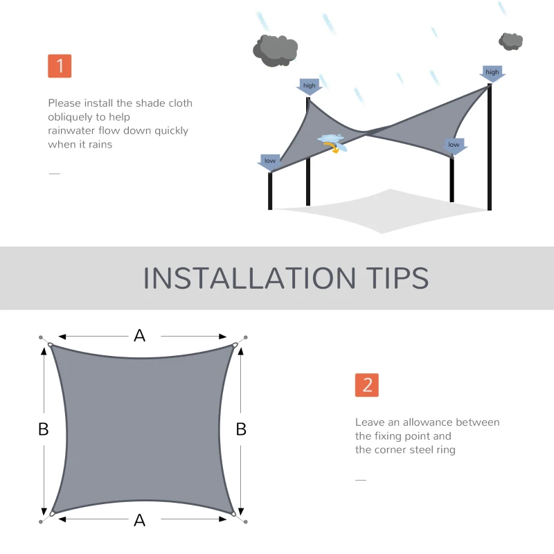 Outsunny 13' x 20' Sun Shade Sail Canopy Outdoor Shade Sail Cloth for Patio Deck Yard with D-Rings and Rope Included, Gray