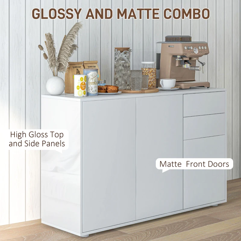 HOMCOM Kitchen Sideboard Storage Cabinet, Modern Coffee Bar with Push-Open Design and 2 Drawers for Living Room, White