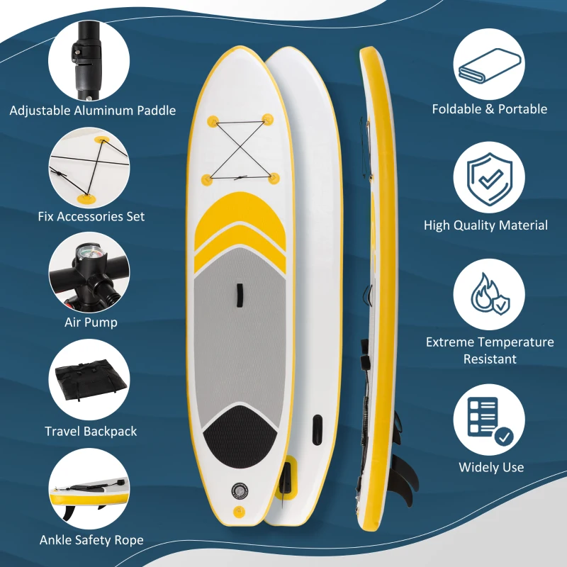 Outsunny Inflatable Paddle Board, Stand Up Paddle Board Adjustable Aluminum Paddle Non-Slip Deck Spray-painted Board, with ISUP Accessories & Carry Bag, 10'5'' x 30" x 6", Yellow