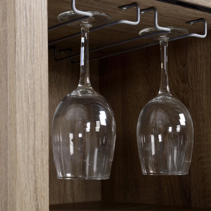 HOMCOM Sideboard and Buffet Cabinet with Sliding Glass Door, 6-bottle Wine Rack and 2 Stemware Racks, Brown